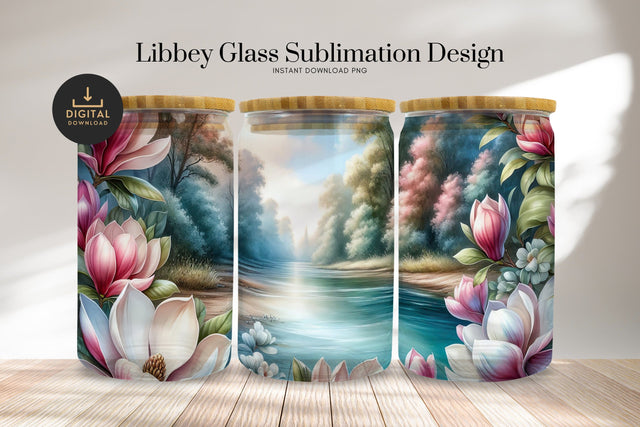 Magnolia River Glass Can Wrap PNG, 16oz Libbey Sublimation Design Sublimation BijouBay 