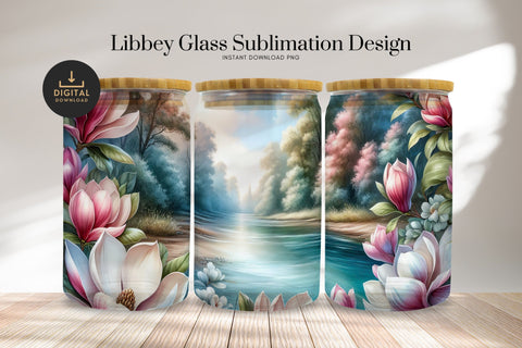 Magnolia River Glass Can Wrap PNG, 16oz Libbey Sublimation Design Sublimation BijouBay 