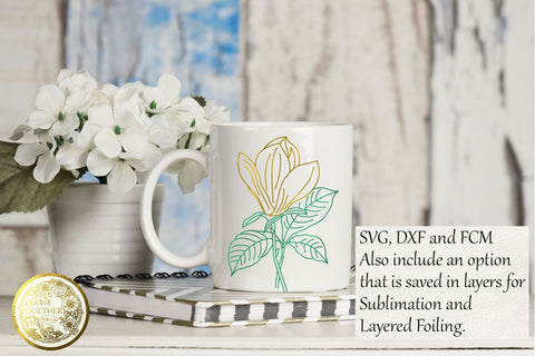 Magnolia - Single line Design - Foil Quill and Pens Sketch DESIGN DrawnTogether with love 