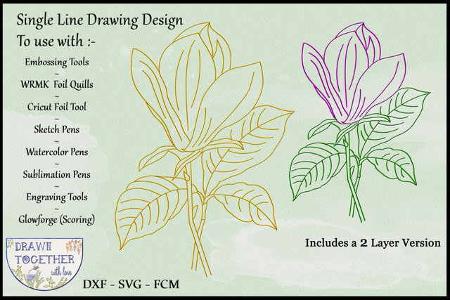 Magnolia - Single line Design - Foil Quill and Pens Sketch DESIGN DrawnTogether with love 