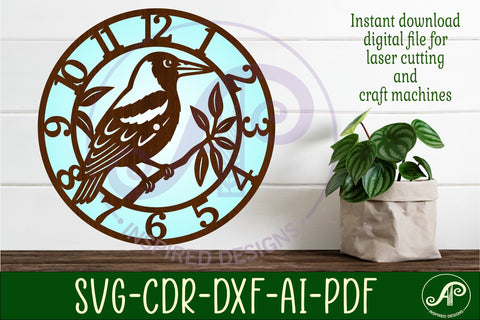 Magpie bird New Zealand themed clock wall clock laser cut SVG APInspireddesigns 
