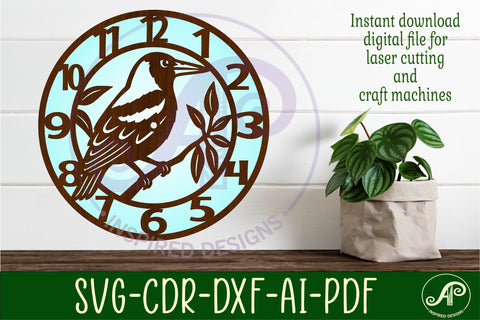 Magpie bird New Zealand themed clock wall clock laser cut SVG APInspireddesigns 