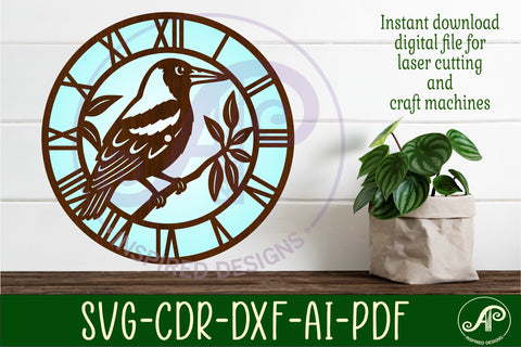 Magpie bird New Zealand themed clock wall clock laser cut SVG APInspireddesigns 