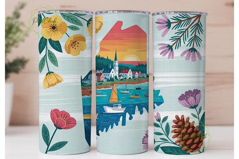 Maine Coastal Charm 20oz Tumbler Wrap Sublimation PixelChick 