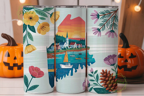Maine Coastal Charm 20oz Tumbler Wrap Sublimation PixelChick 