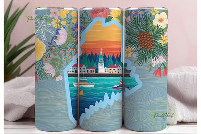 Maine Coastal Charm 20oz Tumbler Wrap Sublimation PixelChick 