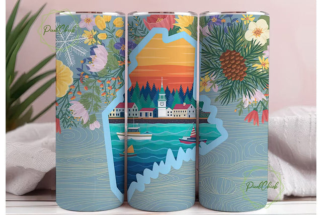 Maine Coastal Charm 20oz Tumbler Wrap Sublimation PixelChick 