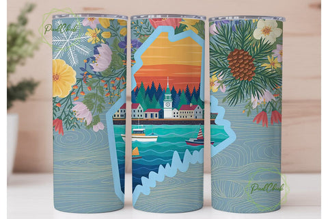 Maine Coastal Charm 20oz Tumbler Wrap Sublimation PixelChick 