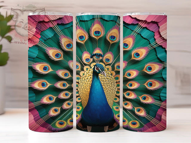 Majestic 3D Peacock Tumbler Wrap, Elegant Bird Wrap, 20oz Tumbler Sublimation, Vibrant Feather Design, Royal Plumage Tumbler, Exotic Bird Wrap, Majestic Peacock Sublimation Sublimation Lara' s Designs 