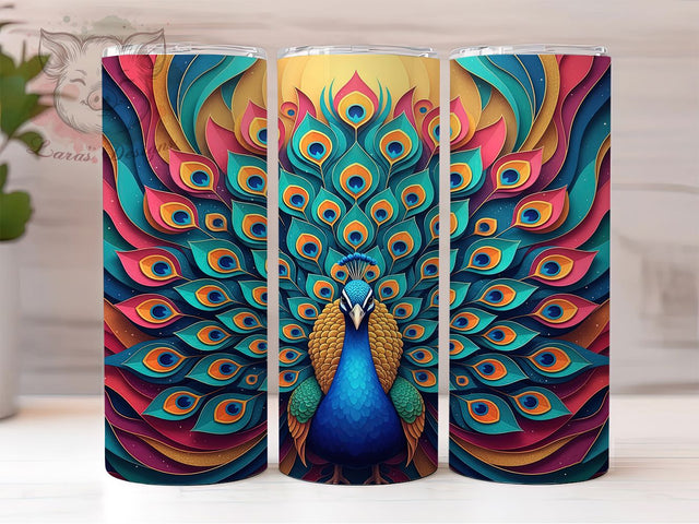 Majestic 3D Peacock Tumbler Wrap, Elegant Bird Wrap, 20oz Tumbler Sublimation, Vibrant Feather Design, Royal Plumage Tumbler, Exotic Bird Wrap, Majestic Peacock Sublimation Sublimation Lara' s Designs 