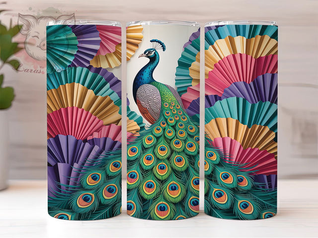 Majestic 3D Peacock Tumbler Wrap, Elegant Bird Wrap, 20oz Tumbler Sublimation, Vibrant Feather Design, Royal Plumage Tumbler, Exotic Bird Wrap, Majestic Peacock Sublimation Sublimation Lara' s Designs 