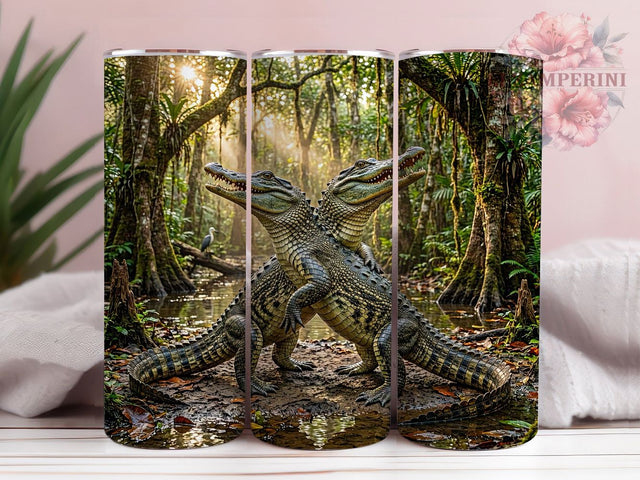 Majestic Alligators Wildlife 20oz Tumbler Wrap, Standing Upright, Together Pose, Wildlife Design, Alligator Art, 20oz Tumbler Wrap, Sublimation PNG Sublimation Li Zamperini 