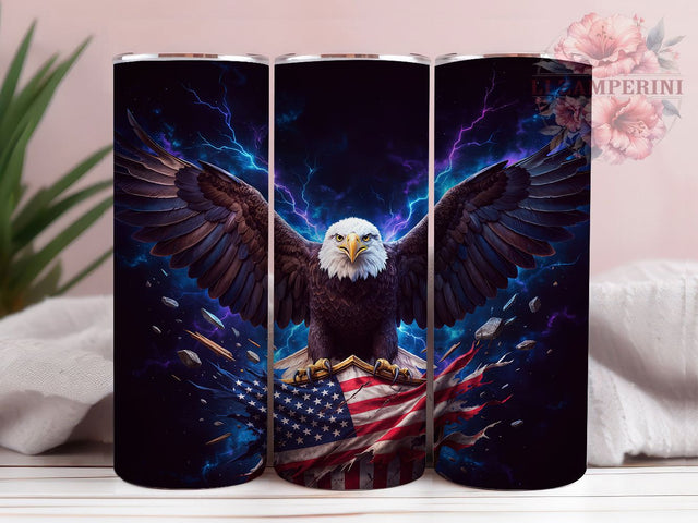 Majestic Bald Eagle 20oz Tumbler, Symmetrical Wings, Dynamic Pose, Patriotic Design, Powerful Illustration, Skinny Tumbler, Sublimation PNG Sublimation Li Zamperini 