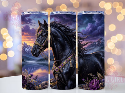 Majestic Black Stallion 20oz Tumbler, Stallion Design, Black Horse, Majestic Theme, Equestrian Style, Fantasy Motif, 20oz Wrap, Sublimation Tumbler Sublimation SvggirlplusArt 