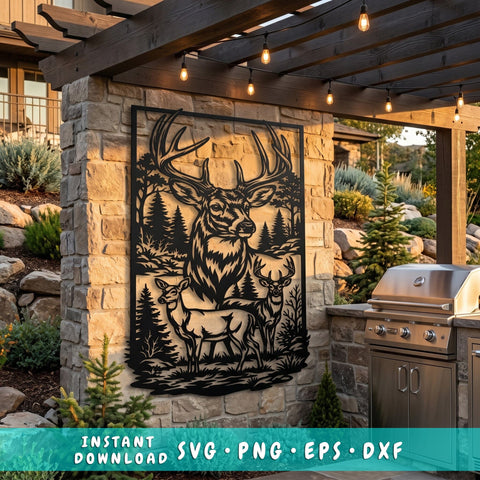 Majestic Deer Family Laser SVG | Buck Deer Forest Scene DXF | Wildlife Metal Wall Art Cut File | CNC Plasma Laser Cut Design | Svg Png Dxf SVG HappyDesignStudio 