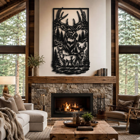 Majestic Deer Family Laser SVG | Buck Deer Forest Scene DXF | Wildlife Metal Wall Art Cut File | CNC Plasma Laser Cut Design | Svg Png Dxf SVG HappyDesignStudio 