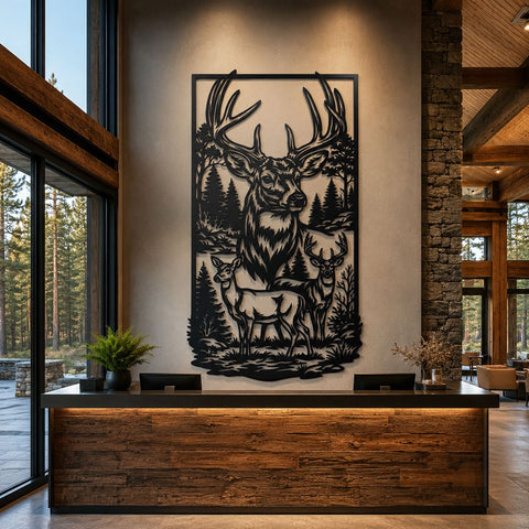 Majestic Deer Family Laser SVG | Buck Deer Forest Scene DXF | Wildlife Metal Wall Art Cut File | CNC Plasma Laser Cut Design | Svg Png Dxf SVG HappyDesignStudio 