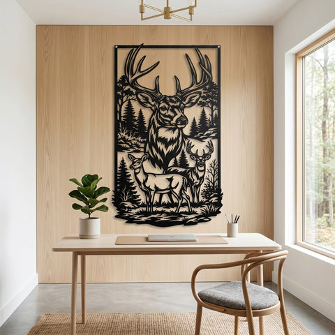 Majestic Deer Family Laser SVG | Buck Deer Forest Scene DXF | Wildlife Metal Wall Art Cut File | CNC Plasma Laser Cut Design | Svg Png Dxf SVG HappyDesignStudio 