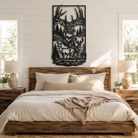Majestic Deer Family Laser SVG | Buck Deer Forest Scene DXF | Wildlife Metal Wall Art Cut File | CNC Plasma Laser Cut Design | Svg Png Dxf SVG HappyDesignStudio 