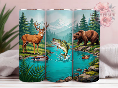 Majestic Deer Forest 20oz Tumbler, Majestic Deer, Forest Scene, Nature Motif, Whimsical Charm, Wildlife Design, Skinny Tumbler, Sublimation PNG Sublimation Li Zamperini 