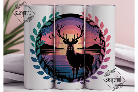Majestic Deer Sunset 20oz Tumbler Wrap Sublimation sassyprint 