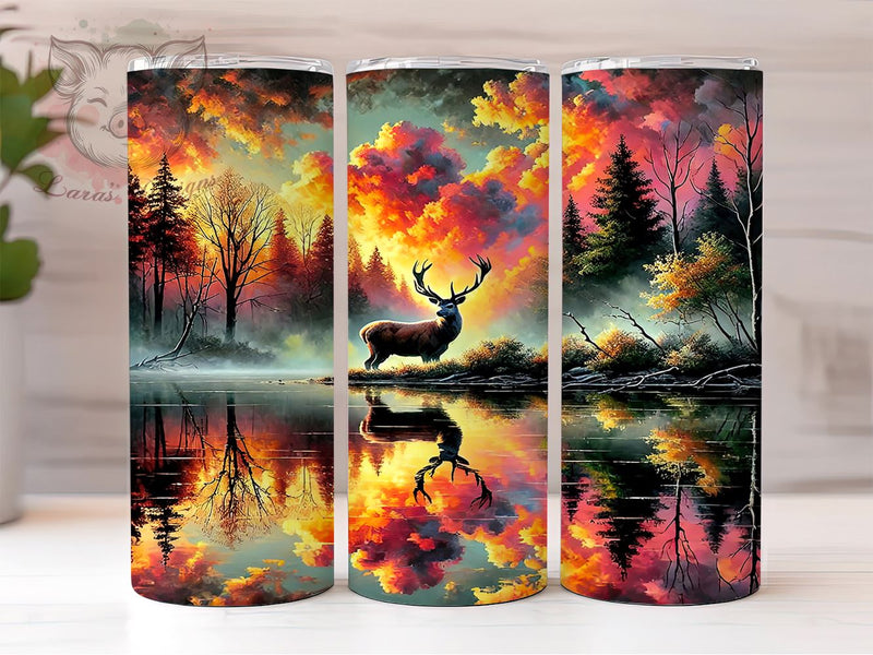 Majestic Deer Sunset Forest 20oz Tumbler, Forest Design, Sunset Art, 20oz Tumbler, Sublimation Wrap, Wildlife Gift, Nature Lover Tumbler Sublimation Lara' s Designs 