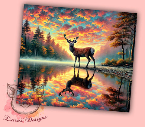 Majestic Deer Sunset Forest 20oz Tumbler, Forest Design, Sunset Art, 20oz Tumbler, Sublimation Wrap, Wildlife Gift, Nature Lover Tumbler Sublimation Lara' s Designs 