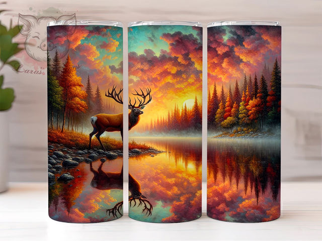 Majestic Deer Sunset Forest 20oz Tumbler, Forest Design, Sunset Art, 20oz Tumbler, Sublimation Wrap, Wildlife Gift, Nature Lover Tumbler Sublimation Lara' s Designs 