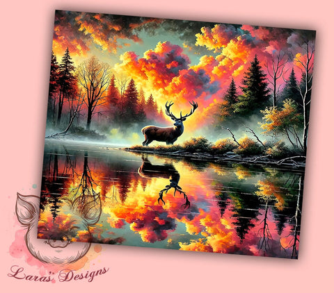 Majestic Deer Sunset Forest 20oz Tumbler, Forest Design, Sunset Art, 20oz Tumbler, Sublimation Wrap, Wildlife Gift, Nature Lover Tumbler Sublimation Lara' s Designs 
