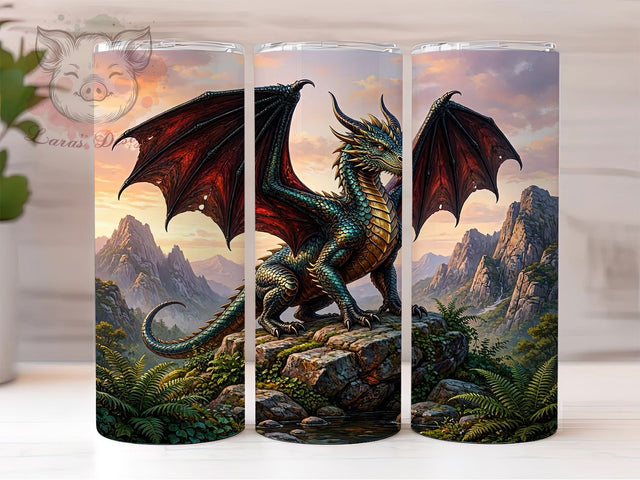 Majestic Dragon Fantasy 20oz Tumbler Wrap, Fantasy Wrap, Mystical Design, Enchanted Inspiration, Seamless Pattern, 20oz Tumbler Wrap, Sublimation PNG Sublimation Lara' s Designs 