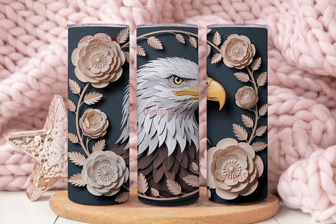 Majestic Eagle & Flowers 20oz Tumbler Sublimation DesignSVG 