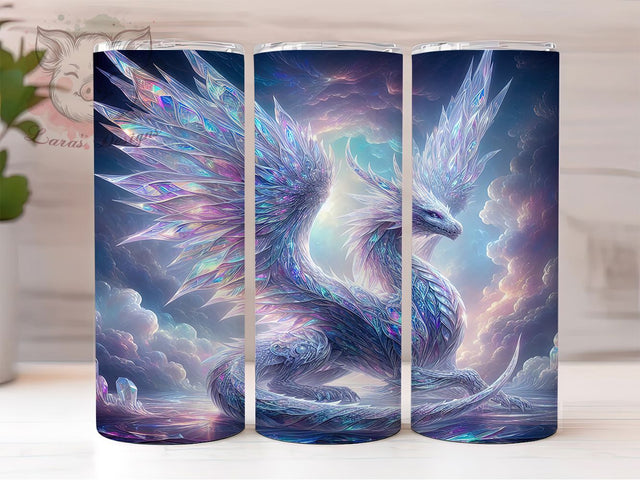 Majestic Elegant White Dragon Tumbler, White Dragon Wrap, 20oz Tumbler Sublimation, Elegant Dragon Design, Fantasy Dragon Art, Mythical White Dragon, Regal Dragon Tumbler Sublimation Lara' s Designs 