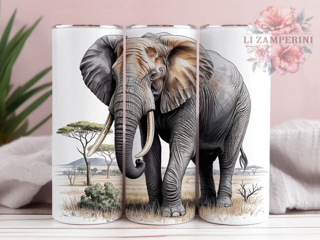 Majestic Elephant Wildlife 20oz Tumbler Wrap, Standing Powerfully, Wildlife Design, Elephant Art, Nature Inspired, 20oz Tumbler Wrap, Sublimation PNG Sublimation Li Zamperini 