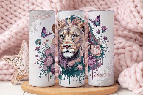 Majestic Floral Lion Tumbler Wrap Sublimation DesignSVG 