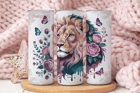 Majestic Floral Lion Tumbler Wrap Sublimation DesignSVG 
