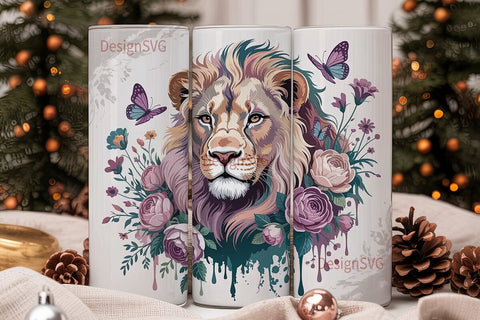Majestic Floral Lion Tumbler Wrap Sublimation DesignSVG 