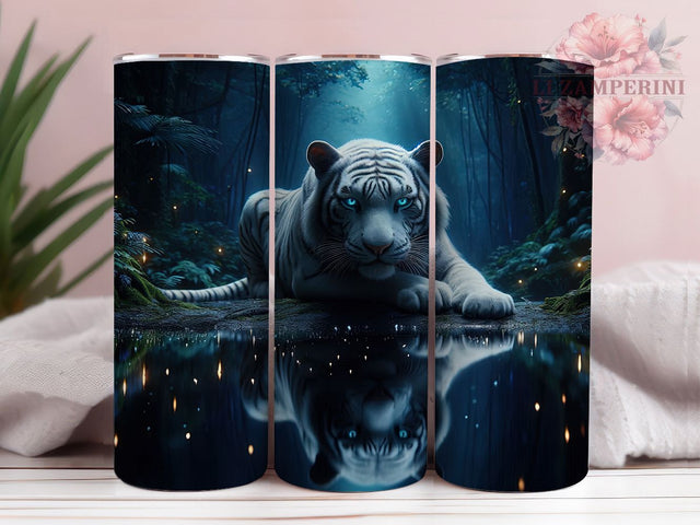 Majestic Glow White Tiger Tumbler, Glowing Eyes Tiger Design, Fantasy Animal Tumbler, 20oz Wildlife Sublimation, Majestic Tiger Tumbler, Big Cat Tumbler Wrap Sublimation Li Zamperini 