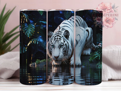 Majestic Glow White Tiger Tumbler, Glowing Eyes Tiger Design, Fantasy Animal Tumbler, 20oz Wildlife Sublimation, Majestic Tiger Tumbler, Big Cat Tumbler Wrap Sublimation Li Zamperini 