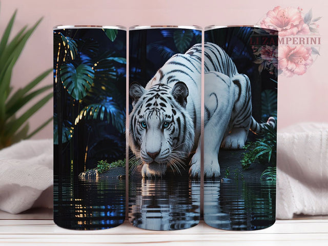 Majestic Glow White Tiger Tumbler, Glowing Eyes Tiger Design, Fantasy Animal Tumbler, 20oz Wildlife Sublimation, Majestic Tiger Tumbler, Big Cat Tumbler Wrap Sublimation Li Zamperini 