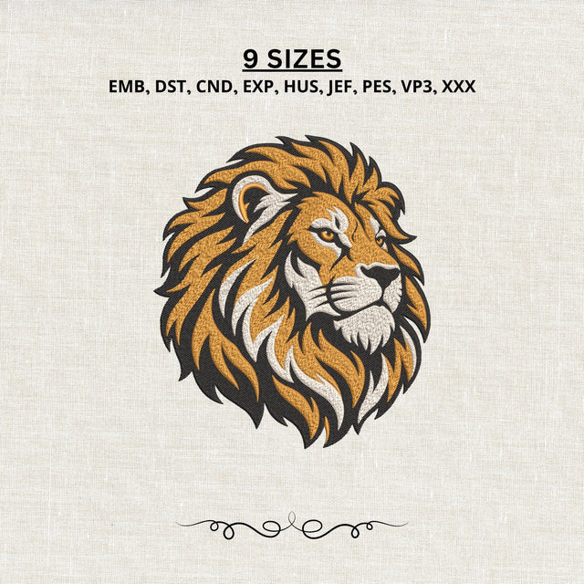 Majestic Lion Head Embroidery Design – Realistic Lion Machine Embroidery File, Wild Animal King Lion Face Design Embroidery/Applique DESIGNS PatternFeed8 