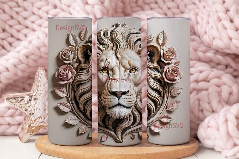 Majestic Lion & Roses 20oz Tumbler Wrap Sublimation DesignSVG 