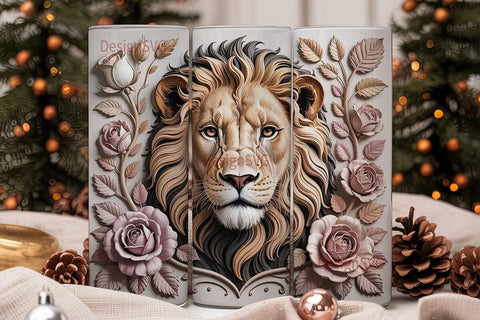 Majestic Lion & Roses 20oz Tumbler Wrap Sublimation DesignSVG 