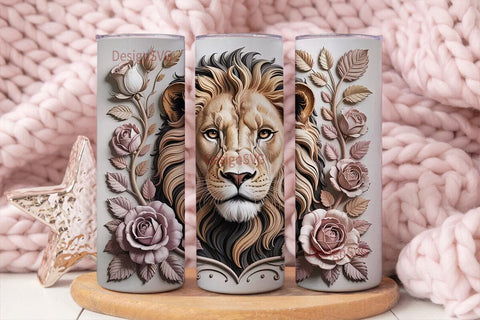 Majestic Lion & Roses 20oz Tumbler Wrap Sublimation DesignSVG 