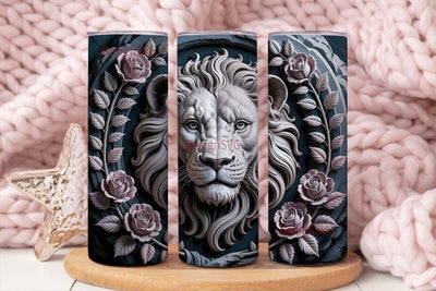 Majestic Lion & Roses 20oz Tumbler Wrap Sublimation DesignSVG 