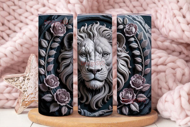 Majestic Lion & Roses 20oz Tumbler Wrap Sublimation DesignSVG 