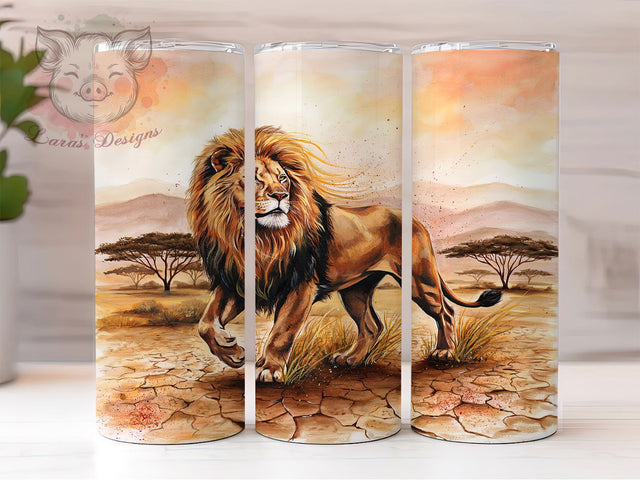 Majestic Lion Savanna Rustic 20oz Tumbler, African Savanna, Majestic Lion, Wildlife Theme, Rustic Nature, Skinny Tumbler, Sublimation PNG Sublimation Lara' s Designs 