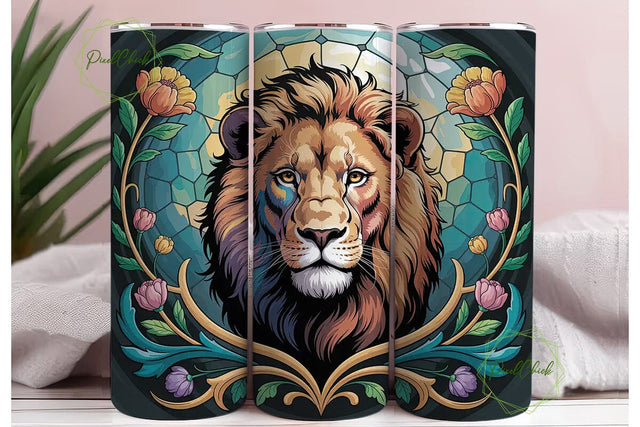 Majestic Lion Stained Glass 20oz Tumbler Sublimation PixelChick 