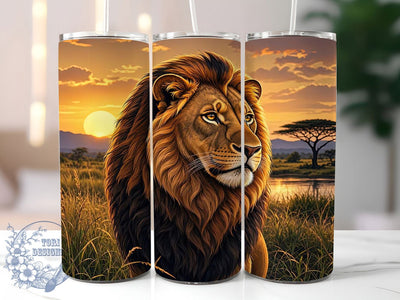 Majestic Lion Sunset Poppies 20oz Tumbler, Majestic Lion Motif, Sunset Scene, Poppy Design, Nature Theme, Regal Charm, Sublimation Wrap, 20oz Tumbler Sublimation ToriDesigns 