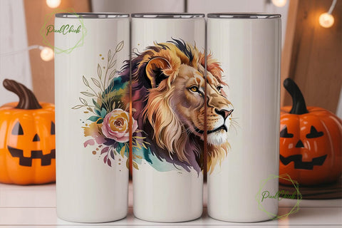Majestic Lion Watercolor 20oz Tumbler Sublimation PixelChick 