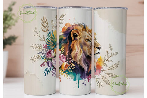 Majestic Lion Watercolor 20oz Tumbler Sublimation PixelChick 